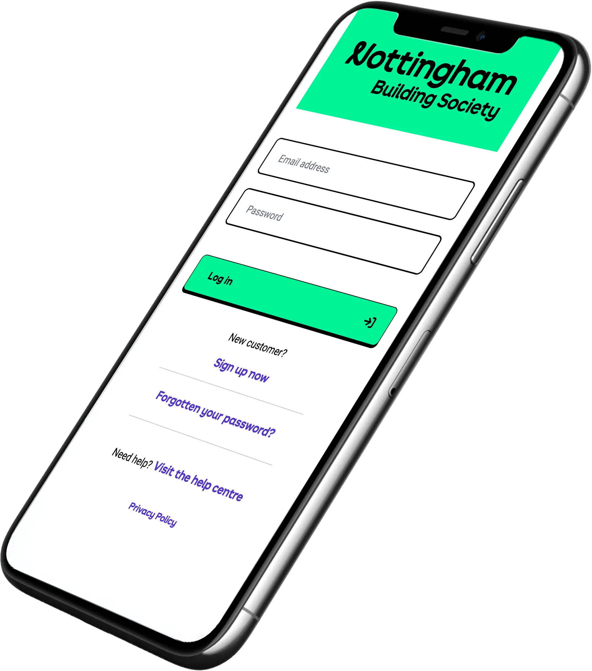 Smart phone displaying the app login screen