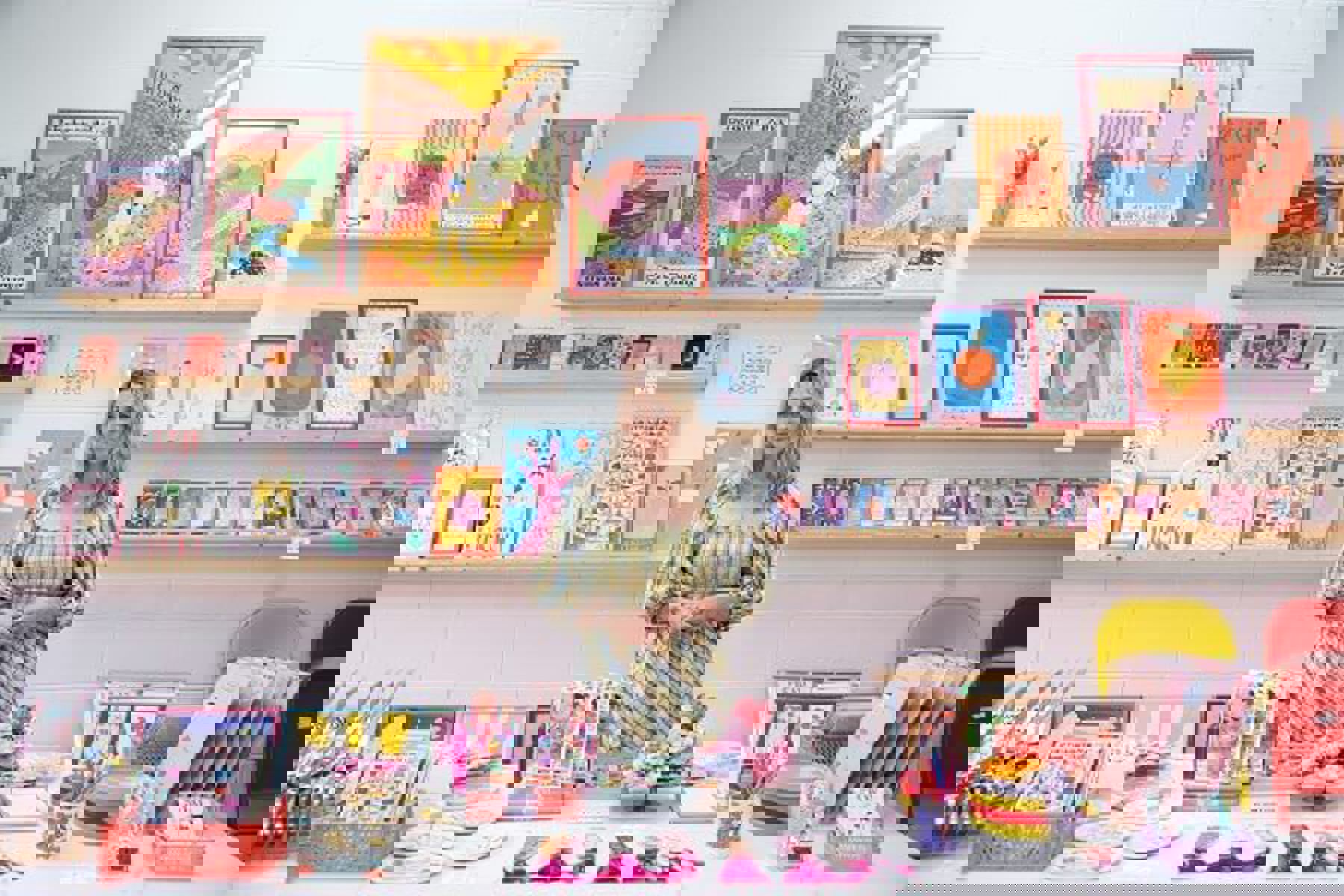 Woman In Dress Working In Book Shop