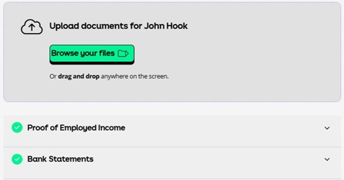 Screenshot of document upload